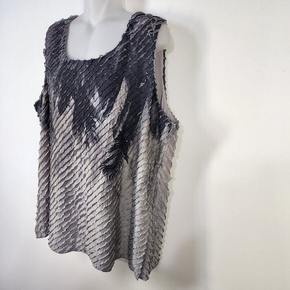 Coldwater Creek Tank Top Shell Womens 2X 20W 22W Black Gray Ombre Feather Ruffle - Picture 5 of 7
